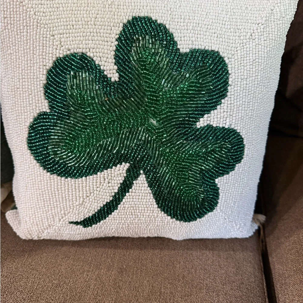 Lucky beaded Green Shamrock Pillow